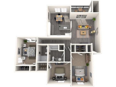 Floor plan for 3 beds, 2 baths, 1156 sqft